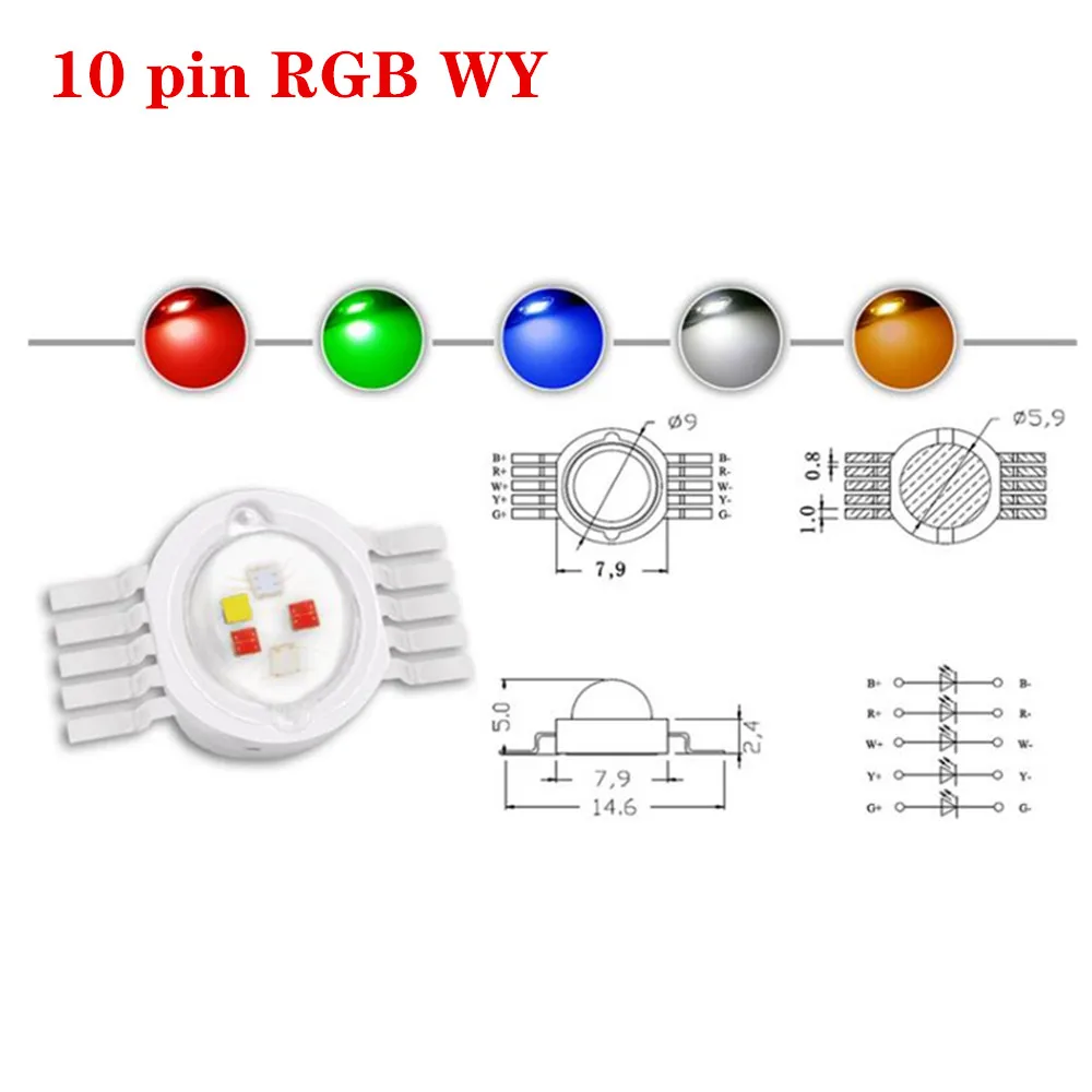 5-50pcs 3W-18W RGB RGBW RGBWW RGBWY RGBWYV High Power LED Chip 4/ 6 / 8 /10/12 pin Molding LED Stage Colorful Light Source Beads