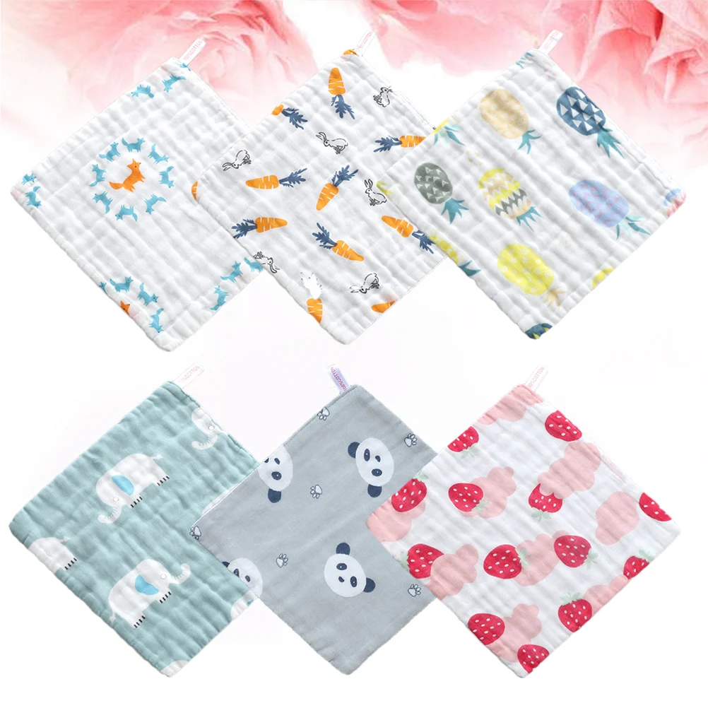 6 Pcs Washable Cotton Small Square Towel Newborn Face Towel Handkerchief for Baby Infant (Random Color)