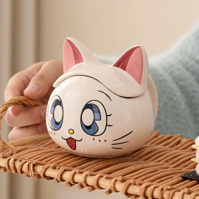 حار بحار القمر القط أكواب السيراميك أسود أبيض القط الكرتون القدح مع مقبض أنيمي Kawaii زوجين شرب كوب ماء هدايا عيد الميلاد