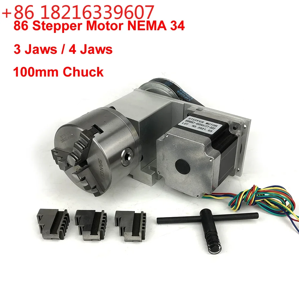 TAO 4 Axis 4th A Axis Rotary Axis NEMA 34 86 Stepper Motor CNC Indexing Head 4 Jaws 100MM Chuck Center Height 65MM Engraving Mac
