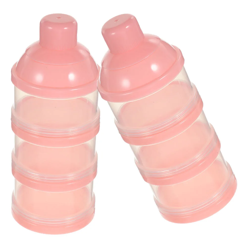 

2pcs Container Pink Milk Powder Container Transparent 3 Layers Airtight Food Storage Box Travel Outdoor Leak Proof