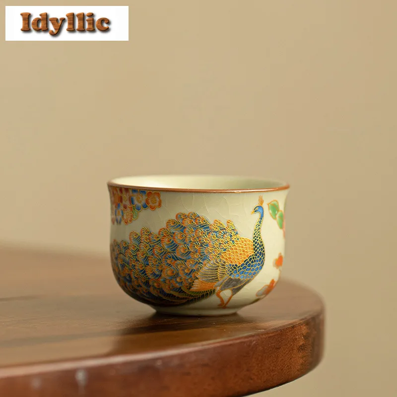 

2pc/lot Ru Kiln Flowers And Birds Teacup Boutique Tea Bowl Water Jug Tea-tasting Personal Cup Chazhan Master Cups Drinkware Gift