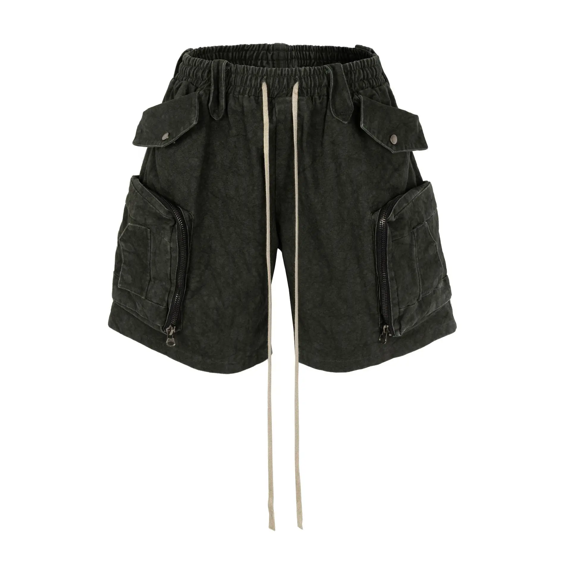 High-street Style Loose Straight-leg Heavy-duty Tie-dye Canvas Washed Shell Shorts 2026 Summer Elastic Waist Denim Cargo Shorts