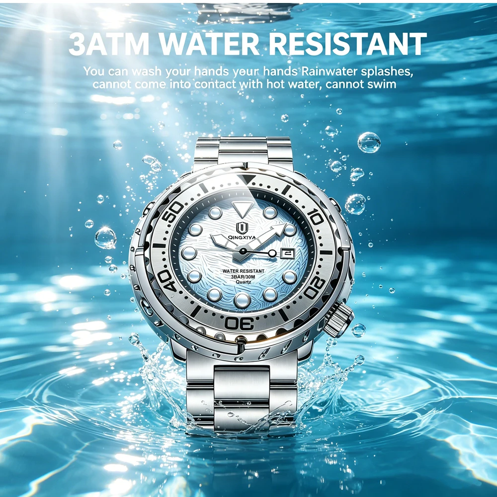 QINGXIYA Brandneue modische Herrenuhren, luxuriöse Edelstahl-wasserdichte, leuchtende Quarzuhr für Herren, Kalenderuhr, Relogio – Detail 9