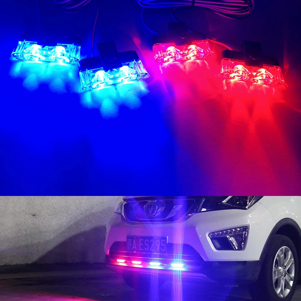 2 Led Police Strobe Warning Light Car Grille Flashing Light bar Vehicle Emergency Beacon Lamp Amber Traffic Safety Signal Light