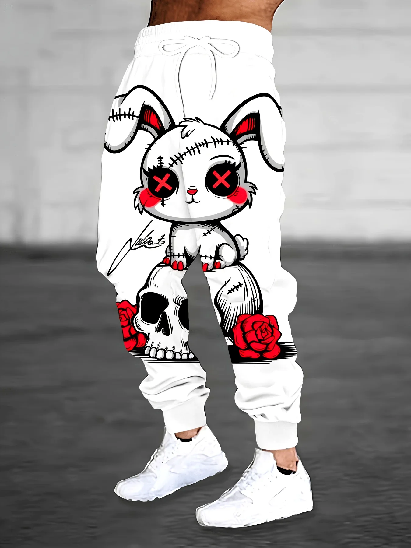 2026 Summer Unisex Pastel Goth Bunny & Skull Graphic Print Pants Fast Dry Breathable Drawstring Waist Fashion Casual Bottoms Kid