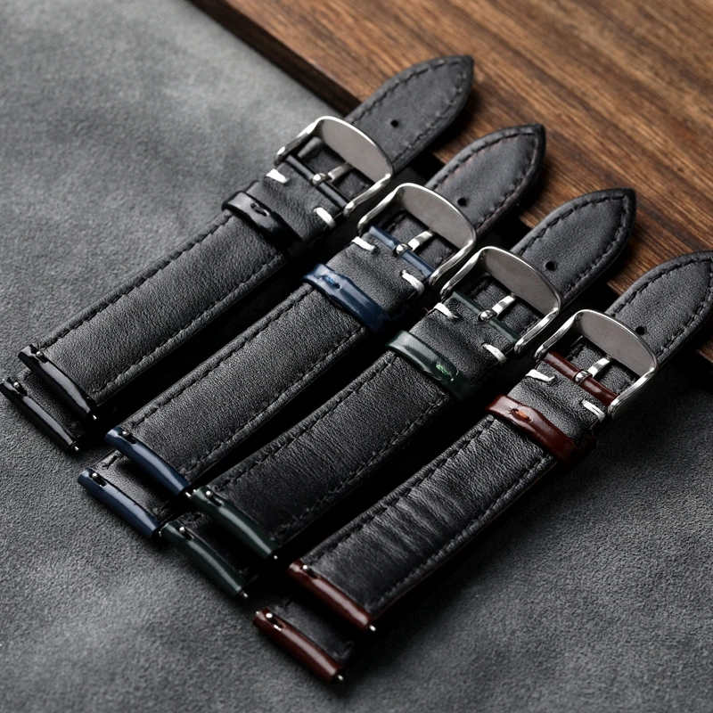 Handmade Patent Leather Genuine Leather Strap 18 20 22MM Quick Release Black Brown Green Blue Bracelet For Huawei GT4 46mm