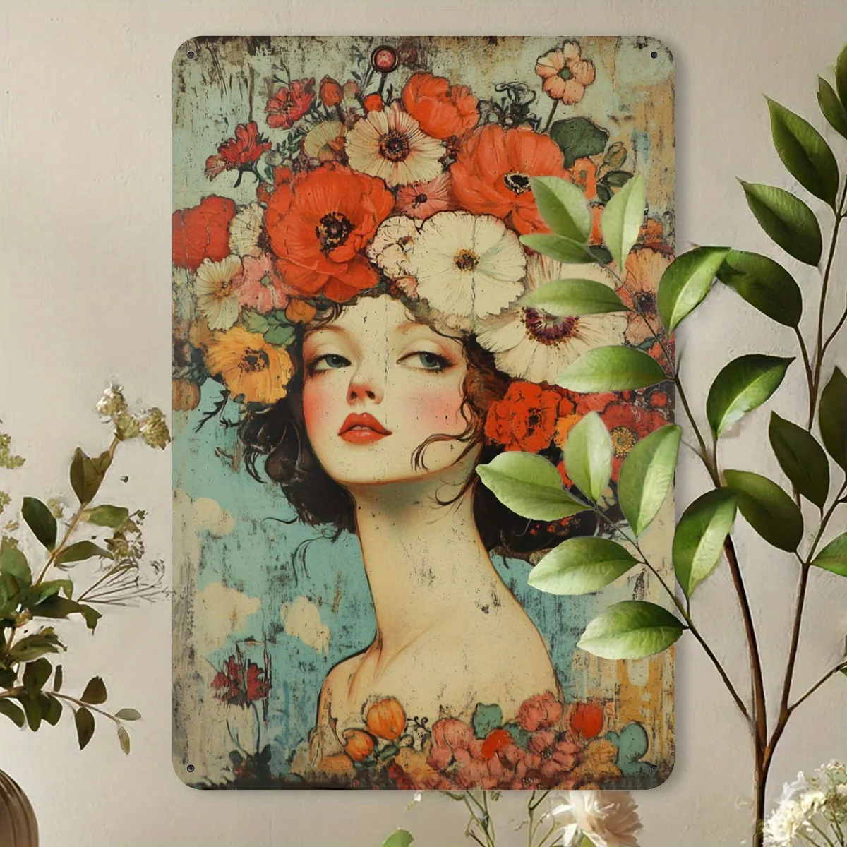 

1PC Charming Vintage Garden Lady Headdress Metal Tin Sign - Perfect for Home Bar Cafe and Garage Decor 8x12 Inch