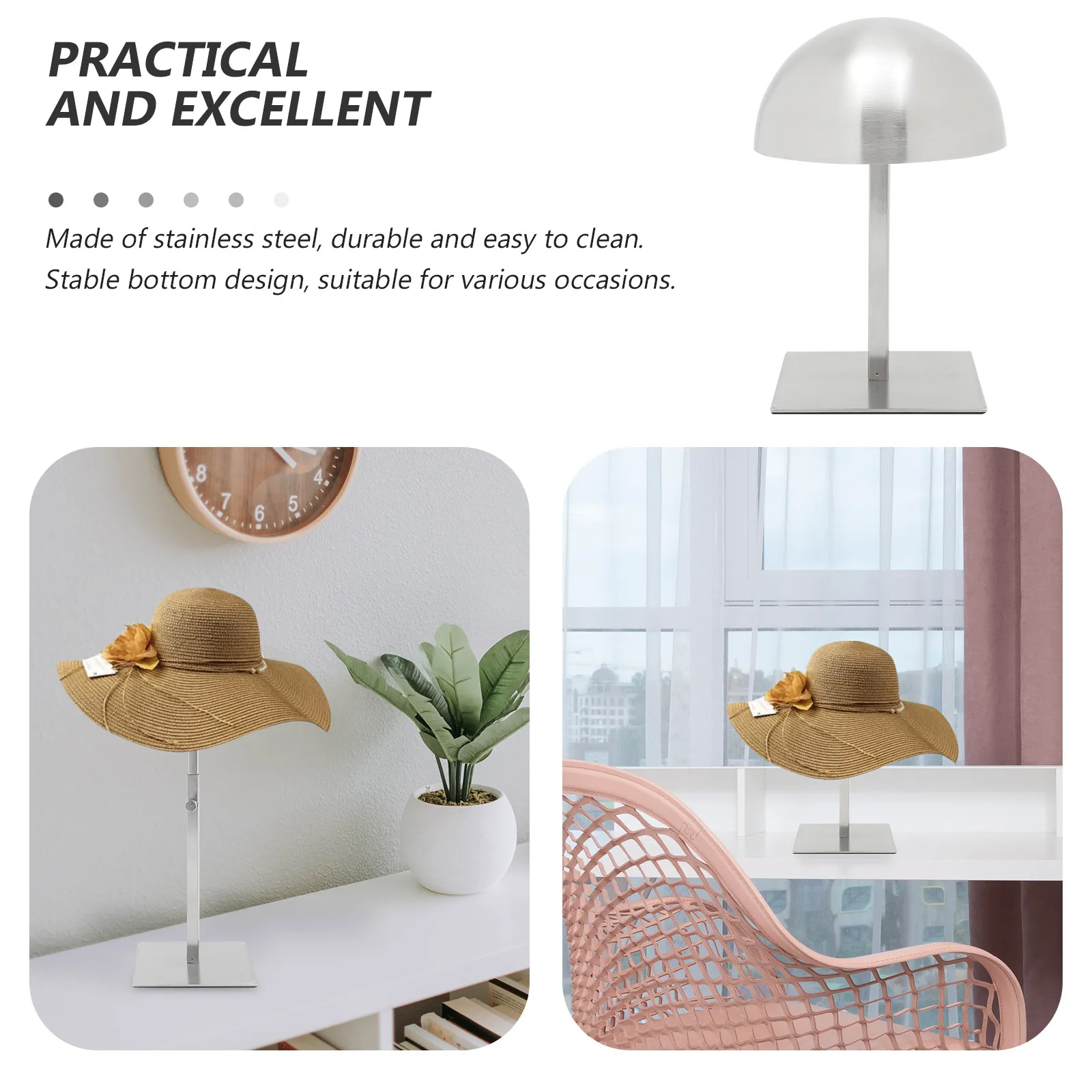 

Adjustable Height Desktop Hat Stand Stainless Steel Metal Hat Display Holder for Tabletop Home Store Use Vintage Space Saving