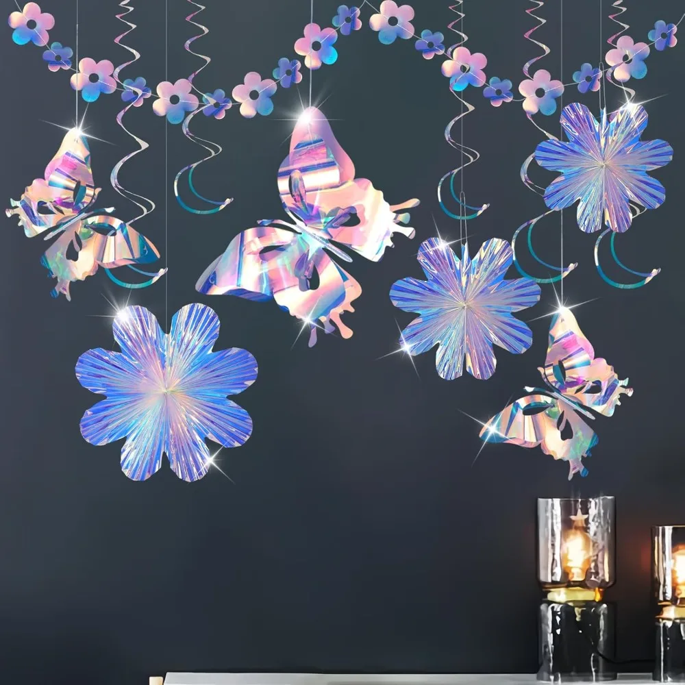 

Rainbow party decoration, butterfly hanging line, birthday decoration, rainbow wreath banner background