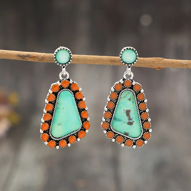 New European American Bohemian Geometric Epoxy Sticker Ethnic Fashion Alloy Charm Mom Earrings Women Girls Gift