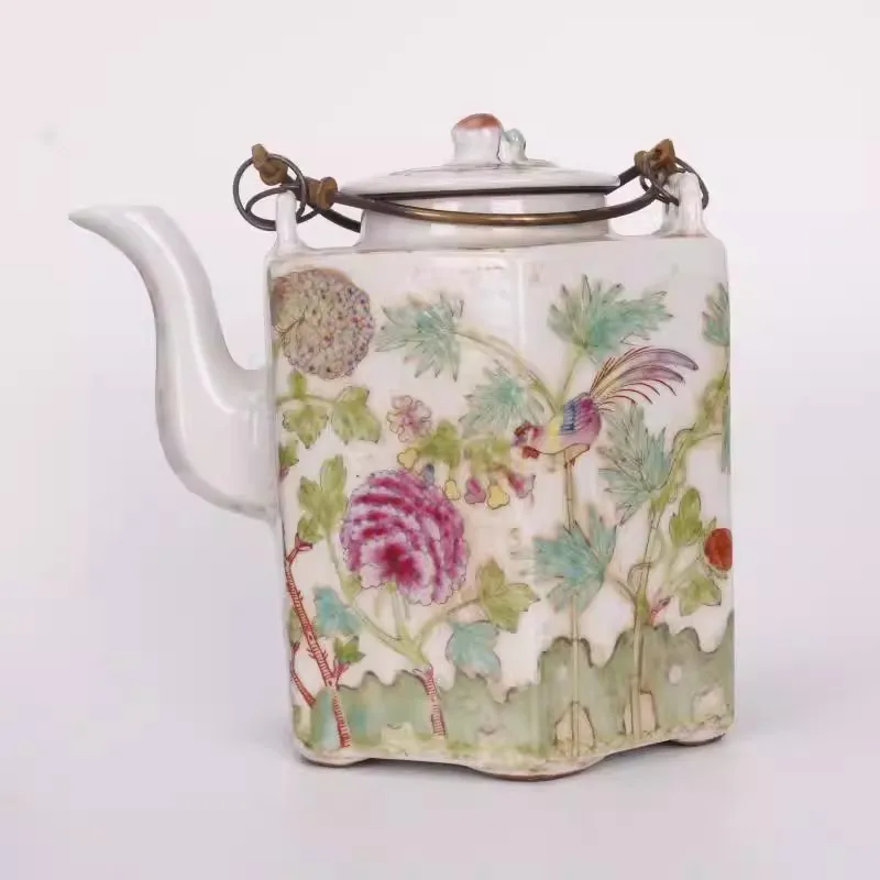 Chinese Famille Rose Porcelain Teapot Qing Tongzhi Flowers Bird Pattern 6.0 inch