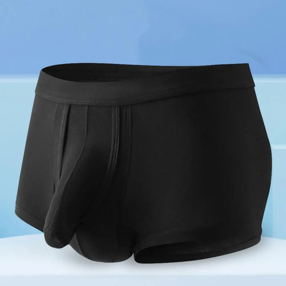 Men Underpants Elephant Nose Mid Waist Solid Color High Elastic Soft Stretchy Breathable Anti-septic Moisture-wicking Soft Men U