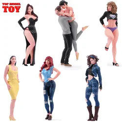 Exquisite Painted Miniatures 1/18 1/24 Couple Sexy Fashionable Beauty Scene Figure Dolls Unpainted Model For Car Decoration