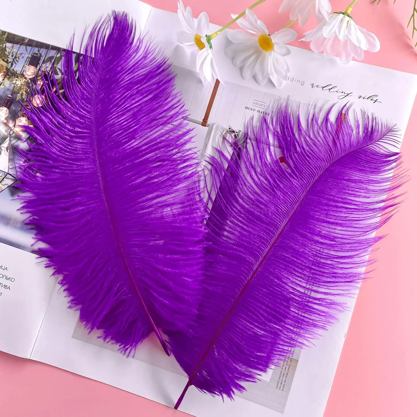 Pena de avestruz roxa 30-35cm, penas macias e fofas para decoração de festa de casamento, arranjo de flores diy, artesanato de festival
