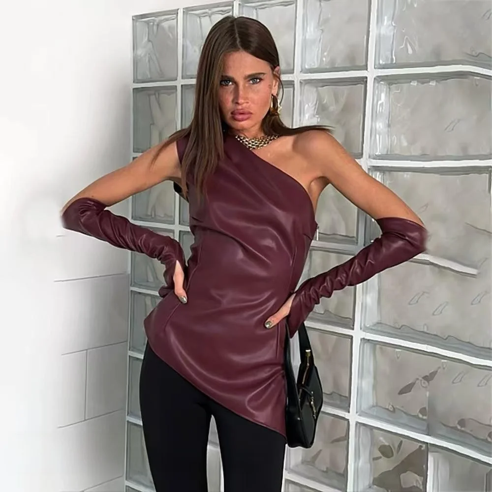 

Сексуальный жилет из искусственной кожи с наклонными плечами и боковой молнией, облегающий повседневный женский жилет Pure Color, весенняя коллекция Faion