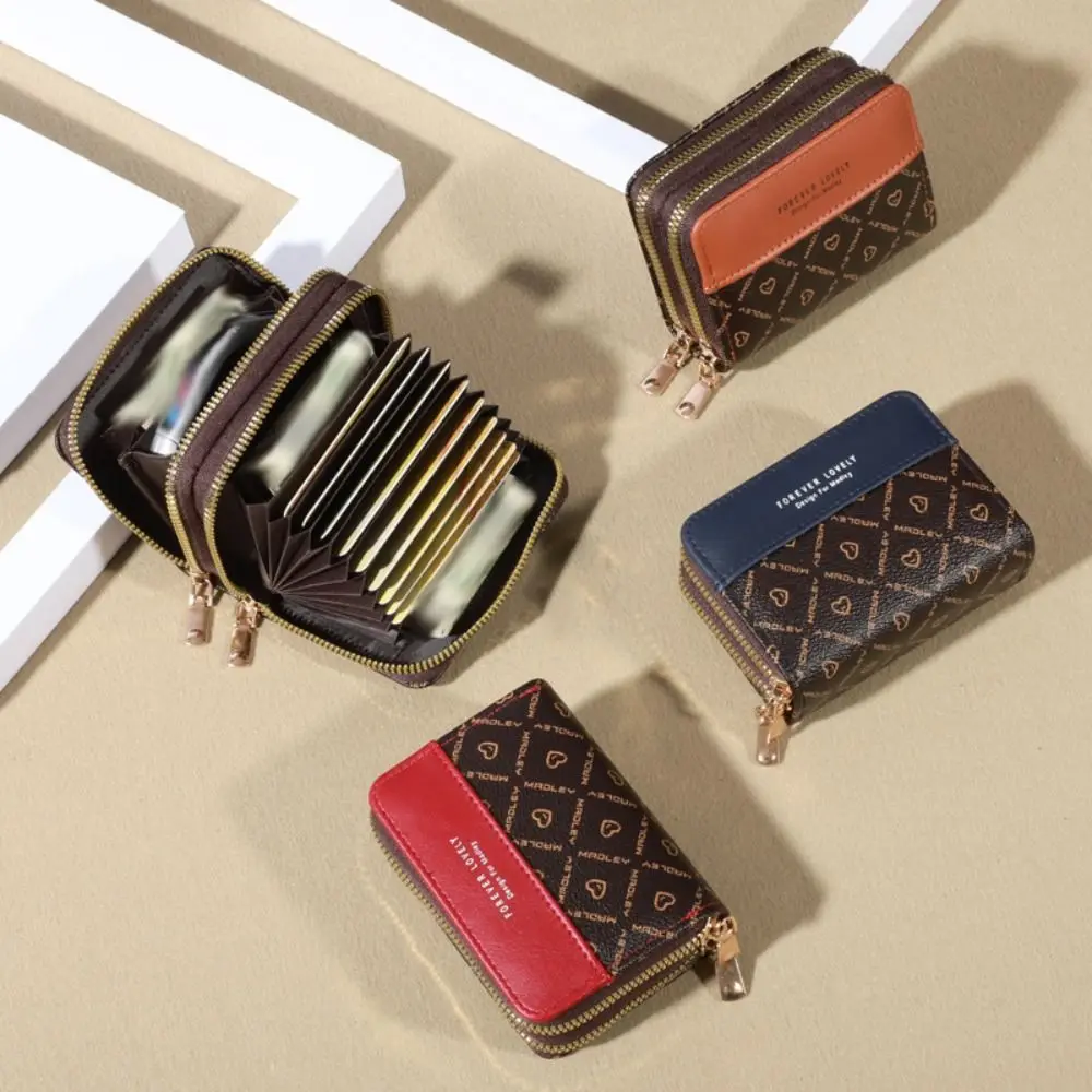 

Ins Color Block Short Wallets Card Bag Leather Women Clutch Bag Portable Double Zipper Change Bag Women