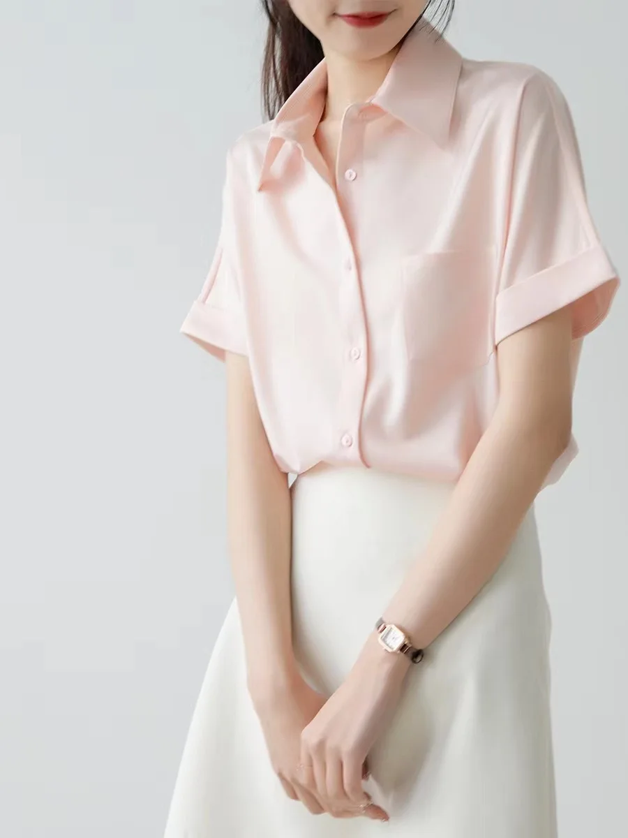 

Woman Clothing Summer 2025 Satin Shirt For Women, Short Time - Fashion Sleeves, Elegant Bleeding Shirt, Women's Office Clothing