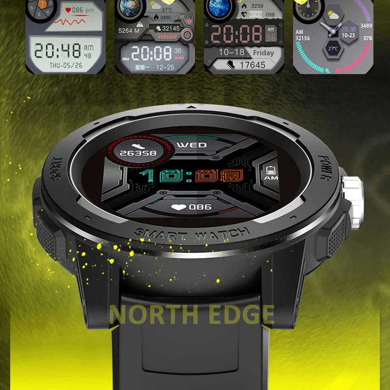 NORTH EDGE Men\'s Digital Watch Men Fashion Sports Watches Full Touch Screen Heart Rate Pedometer Stopwatch IP68 Waterproof Clock