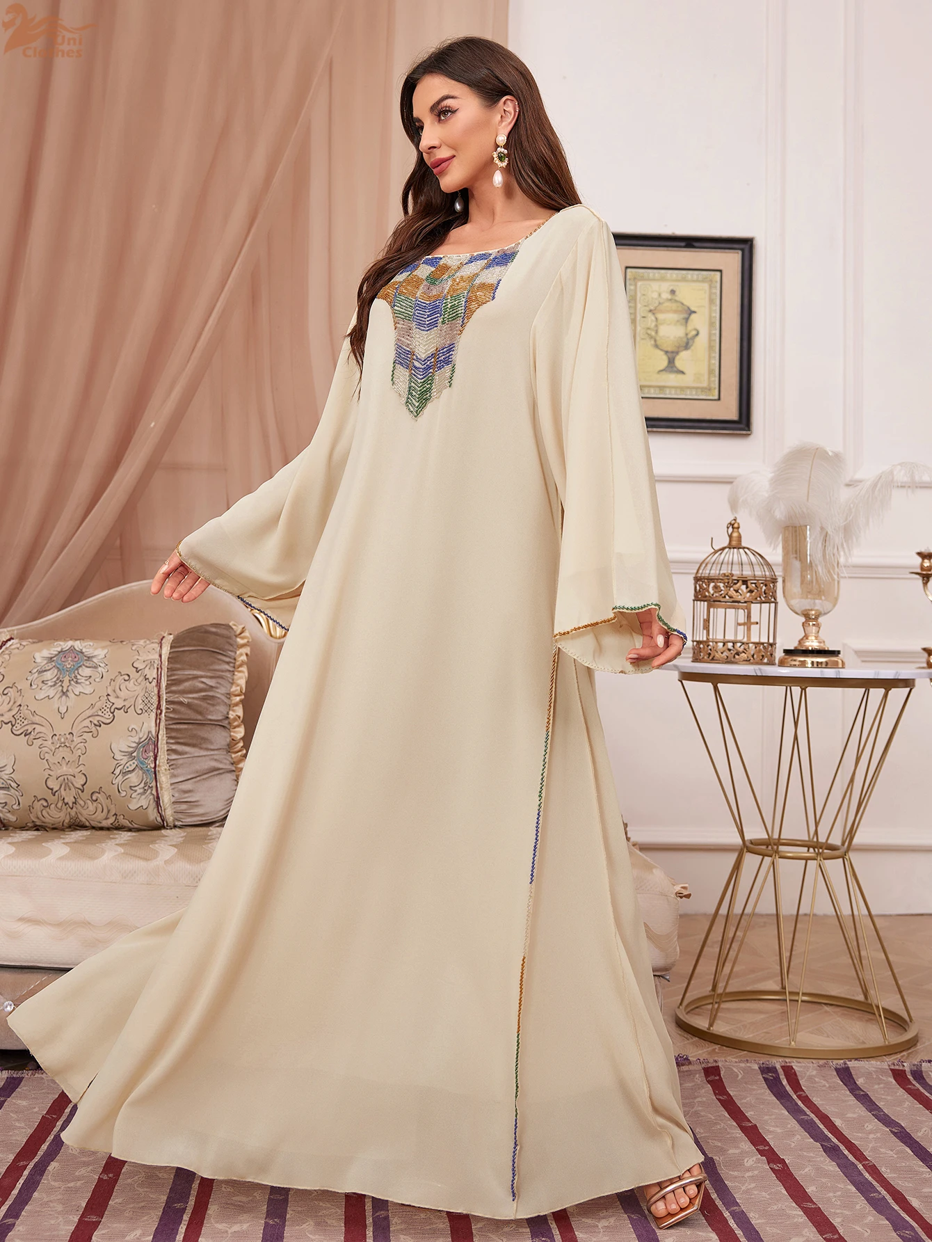 Eid Party Dress Women Abaya 2024 Ramadan Moroccan Kaftan Dubai Luxurious Beads Dresses Elegant Long Sleeve Islam Turkey Abayas