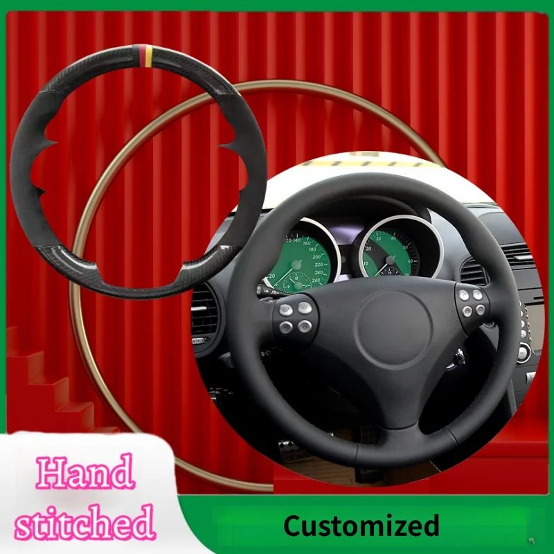 

Hand-stitched Carbon Fiber Genuine Leather Steering Wheel Cover For Mercedes Benz C SLK Class W203 R171 2004-2008 Accessories