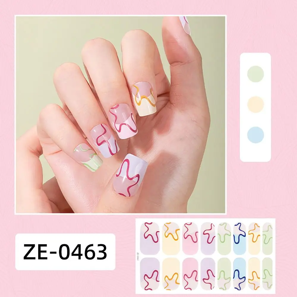 4sets 16 Strips Semi Cured Gel Nail Stickers Gradient Colors French Nail Art Glittering Nail Art Stickers