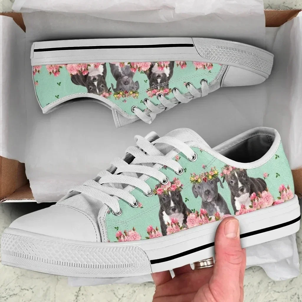 Cute Christmas Pitbull Lover Low Top Sneakers Mens Womens Teenager High Quality Canvas Sneaker Couple Shoes Custom Made Shoe
