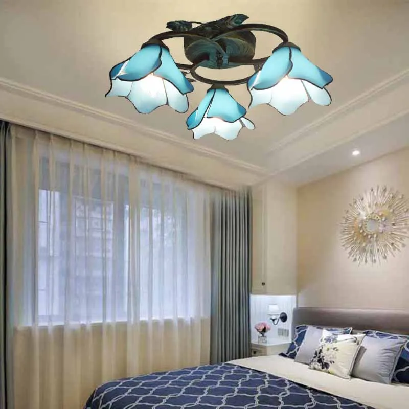 

Medieval glass ceiling lamp dining living bedroom 3head light home decoration art European creative lustre chandeliers light