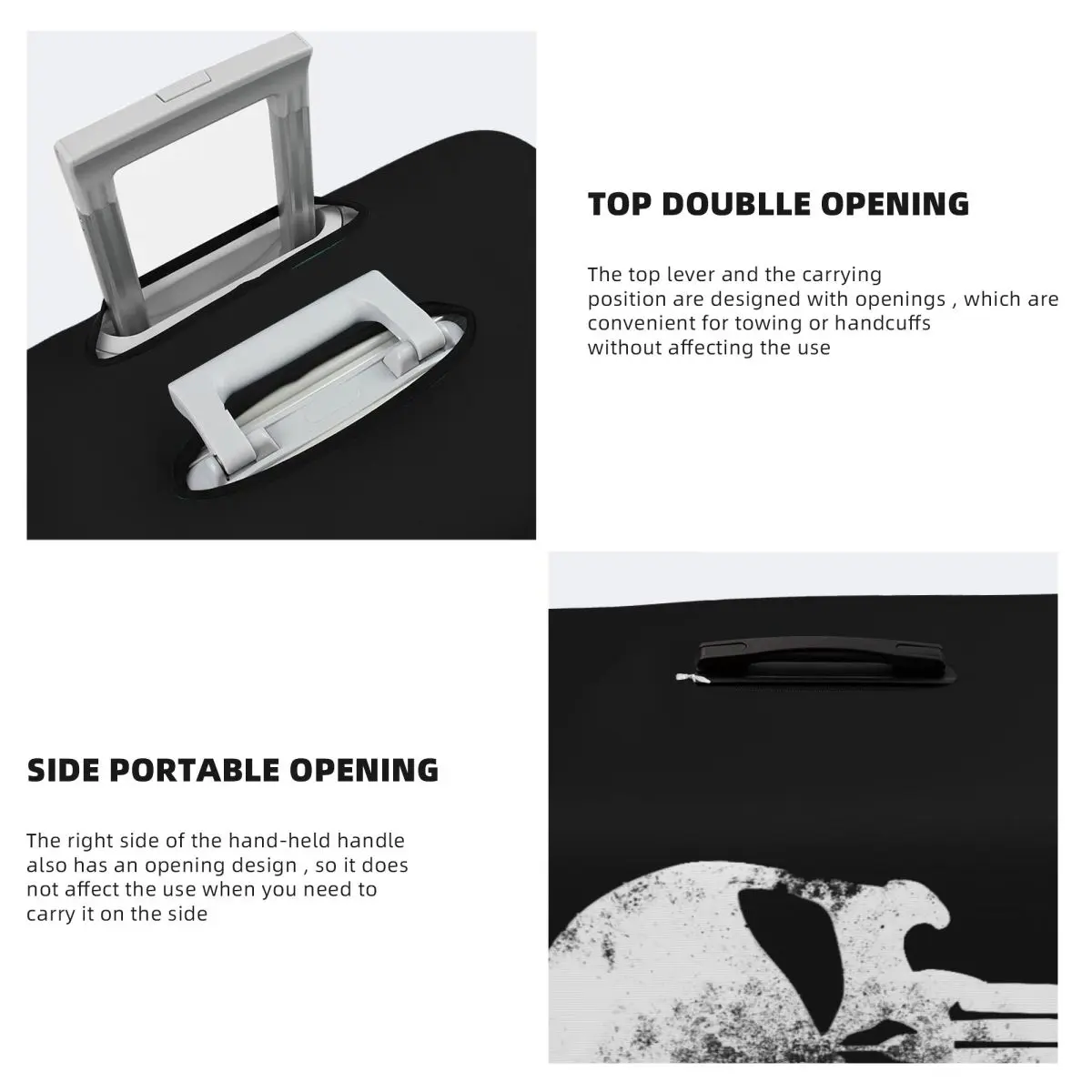 Custom Vintage Punisher Skeleton Skull Travel Luggage Cover Dust Proof Suitcase Cover Protector Fit 18-32 Inch