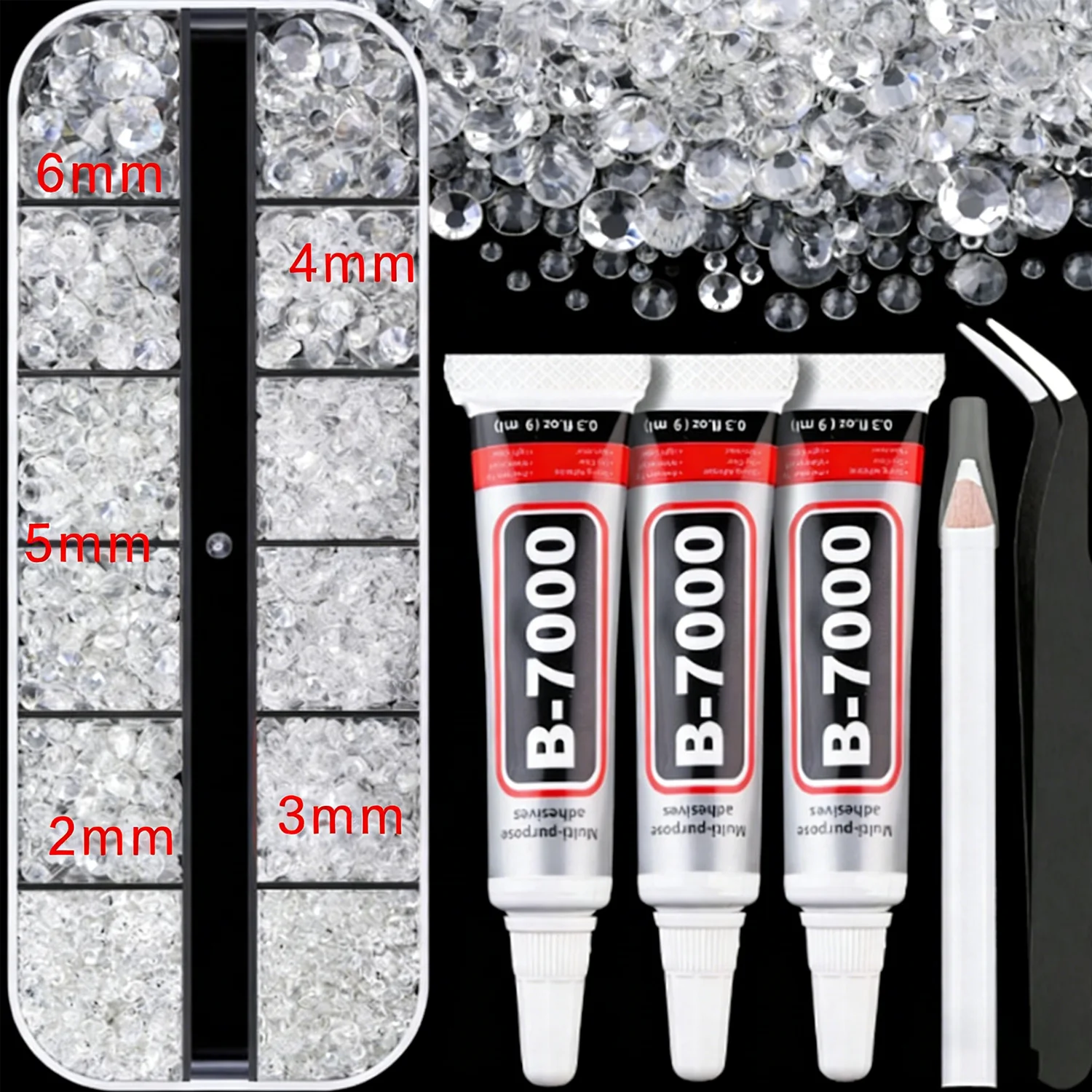 12 شبكة/1 صندوق 2-6 مللي متر عارية الأبيض الراتنج الماس مجموعة صناديق ، مسمار شفاف كريستال حجر الراين عدة ، مسمار الفن سحر لتقوم بها بنفسك مسمار الملحقات #1