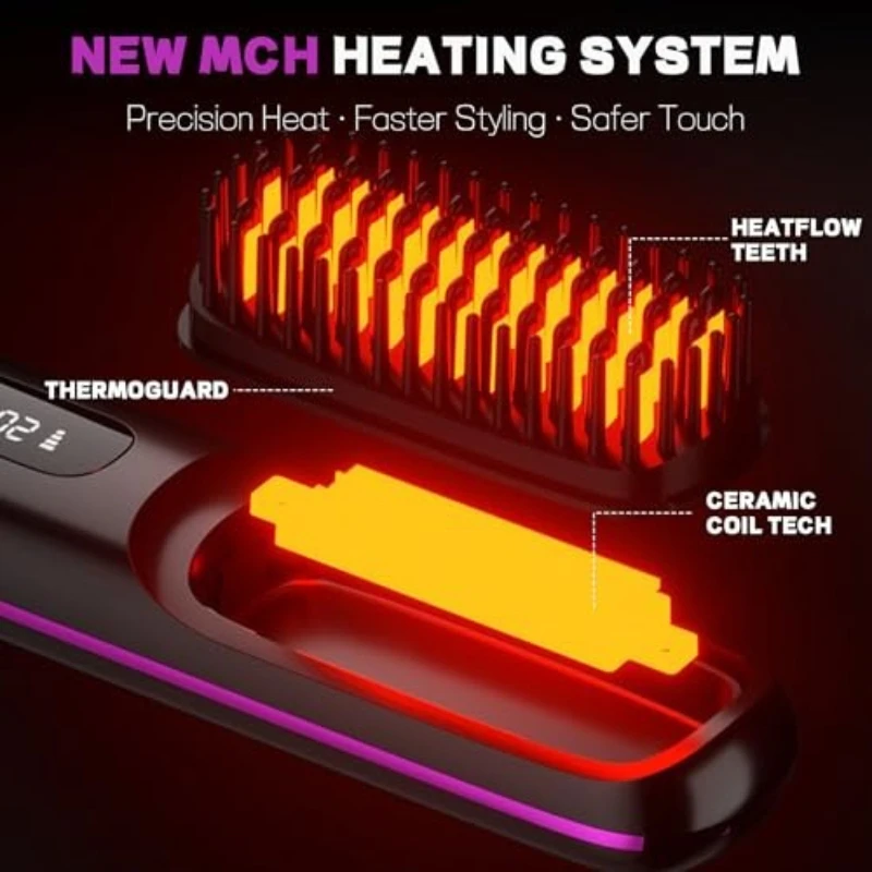 Verbesserte Tragbare Glättbürsten für Reisen mit LCD-Temperaturanzeige Schnellheizende Kabellose Mini-Haarbürsten für Frauen – Detail 6