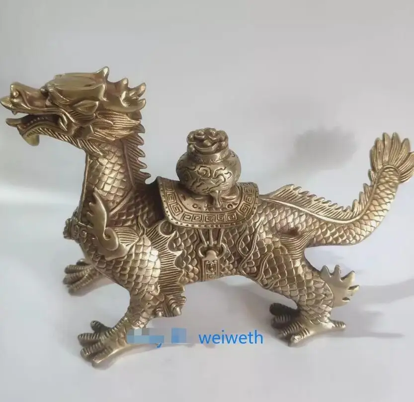 

Old Chinese brass hand-carved Dragon Cornucopia statue