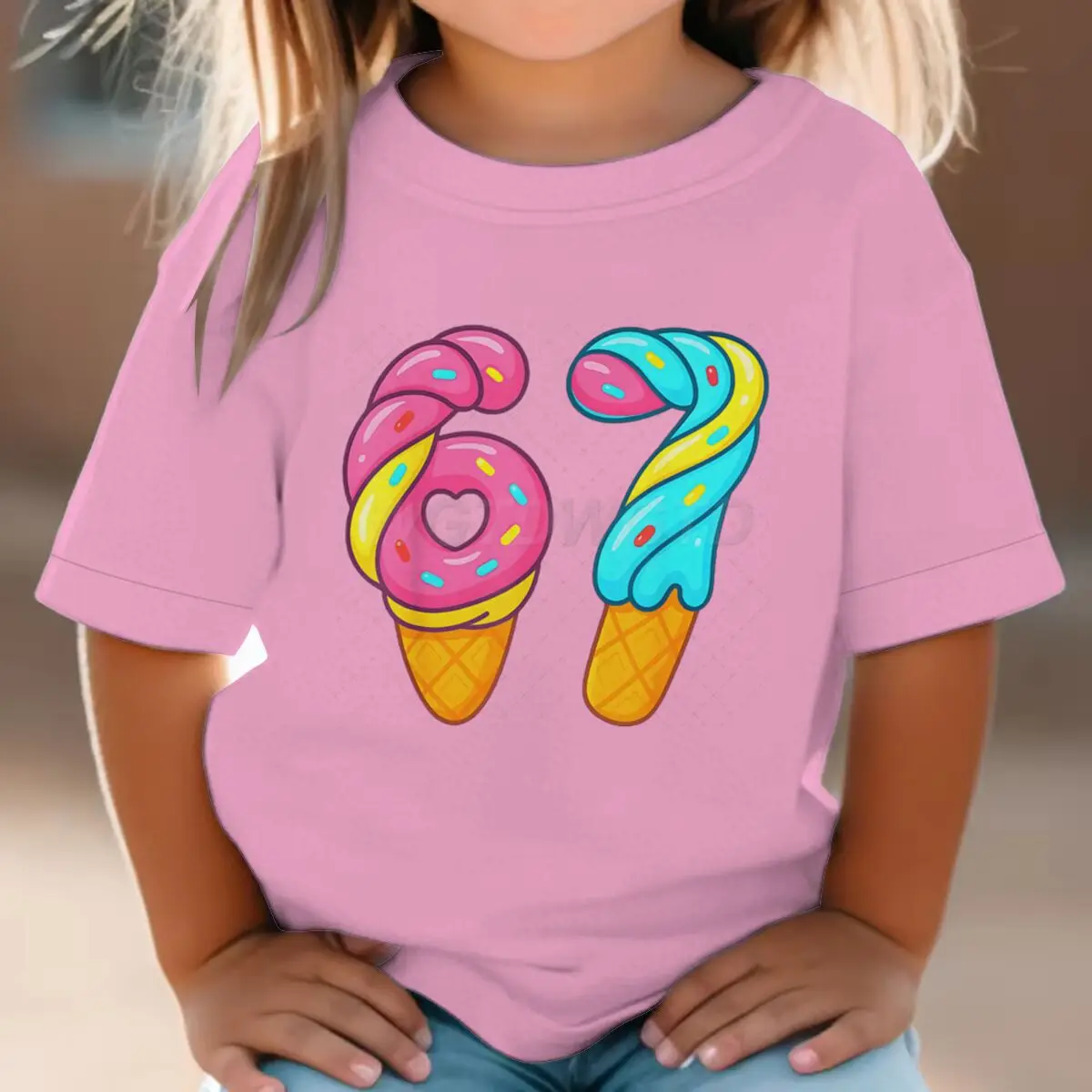 

Kids Clothes 67 Six Seven Funny Meme Print Short Sleeve Tee Girl Boy Kawaii Cartoon Outfit Ice Cream 6 7 Shirt Children Clothing
