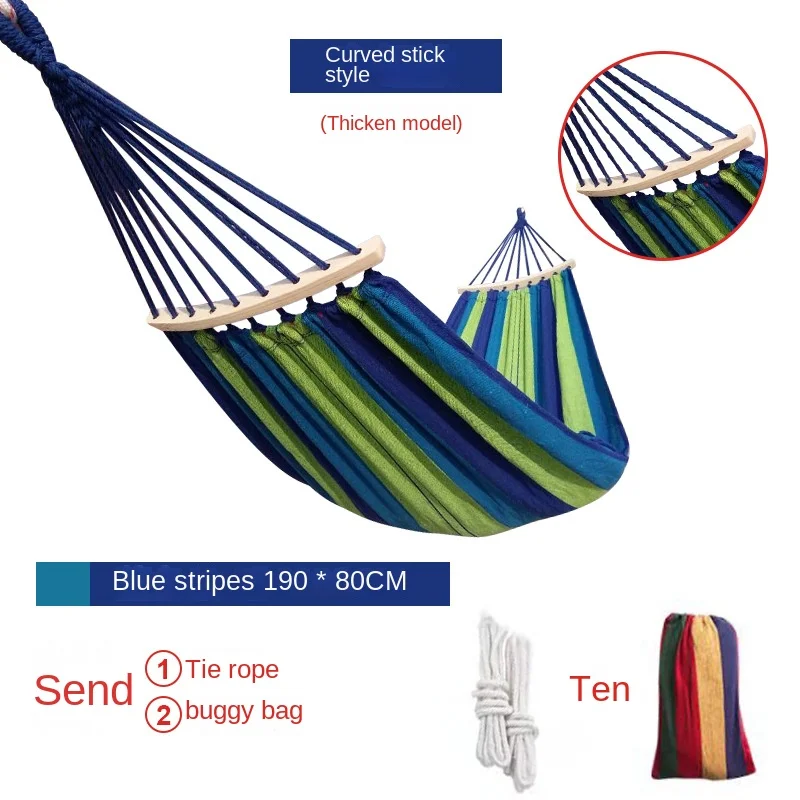 Canvas Hammock Outdoor Wholesale Anti-Rollover Single Double Swing Outdoor Hammock Camping with Curved Stick