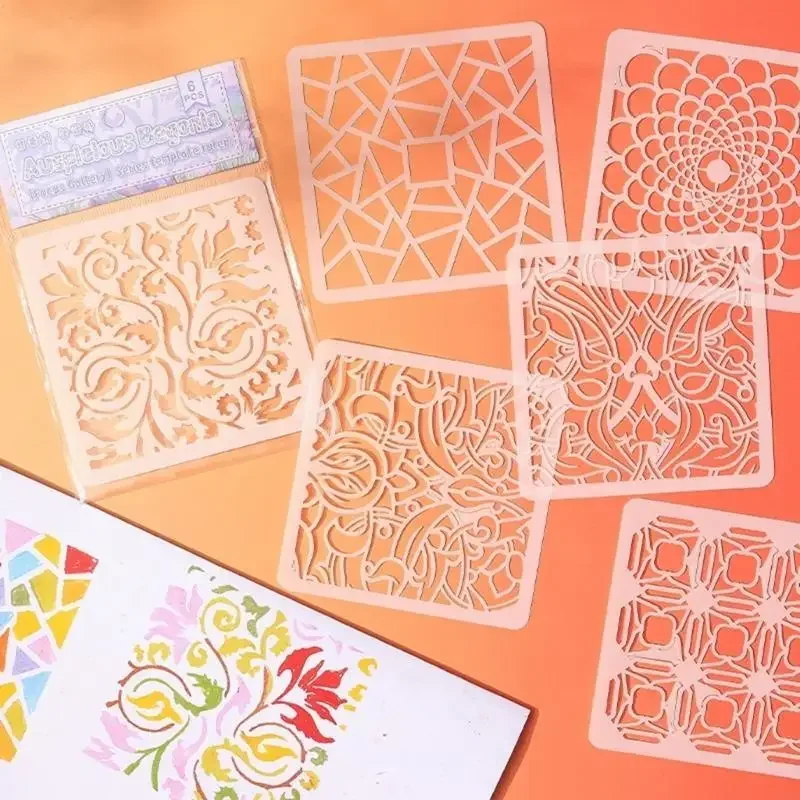 6개 PET 템플릿 공예 스텐실 꽃 카드용 스텐실 학교 과제 및 예술적 표현