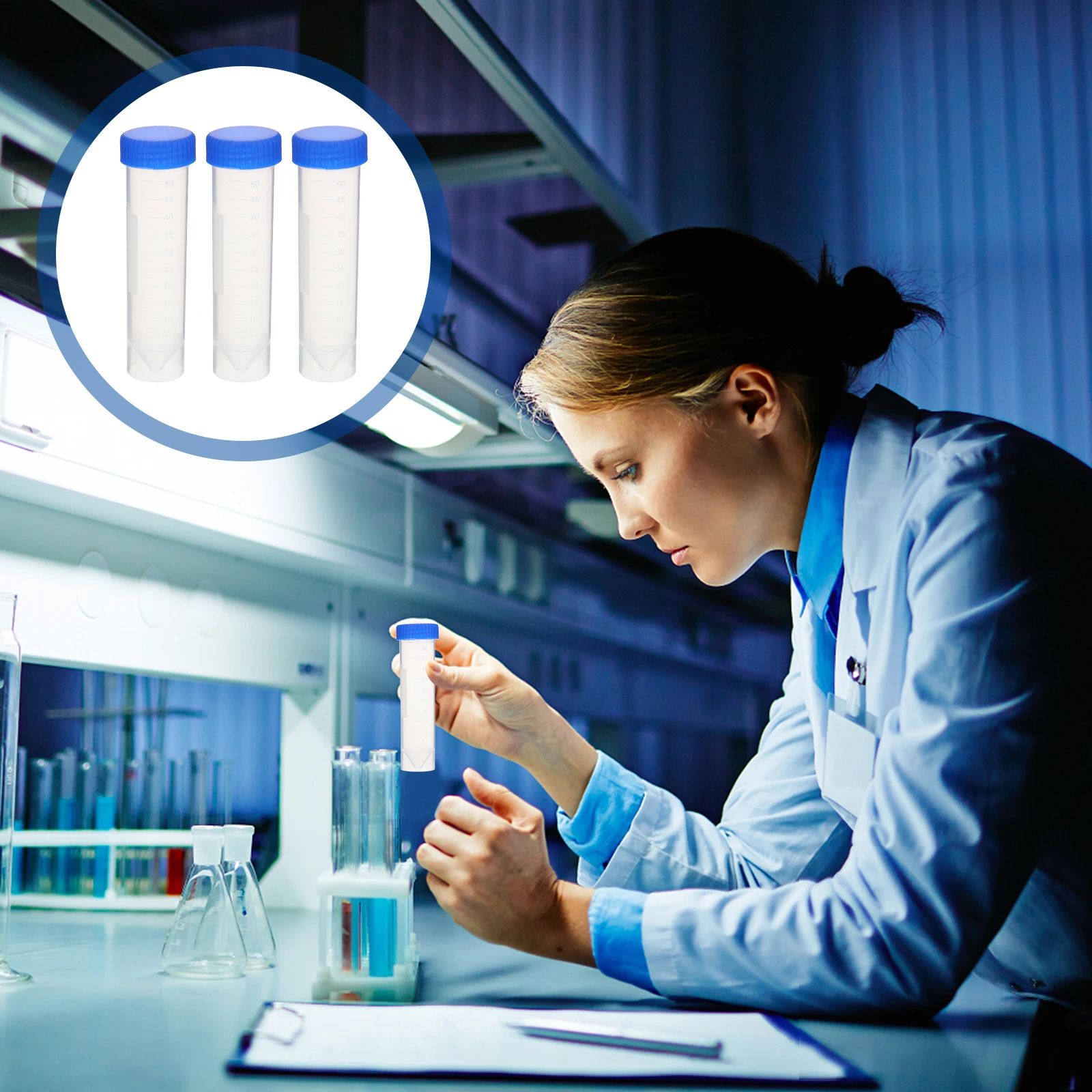 

50 Pcs Tube Laboratory Table Self-standing Tubes Storage with Caps Lids Centrifuges Small Test Conical