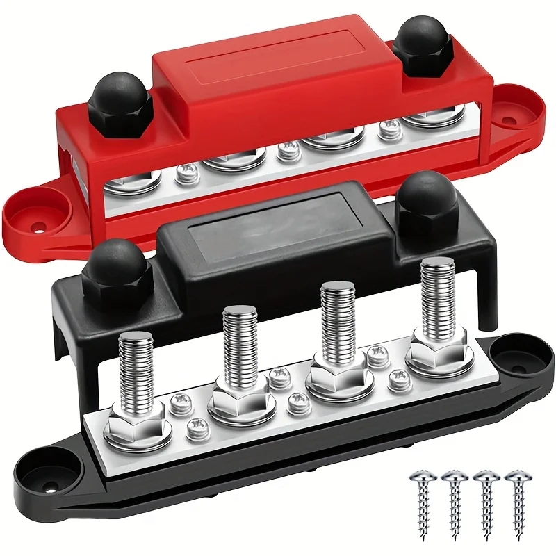 Power Distribution Block with Cover Battery Terminal Red&Black for Marine Automotive SolarWiring Easy Expansion SecureConnection