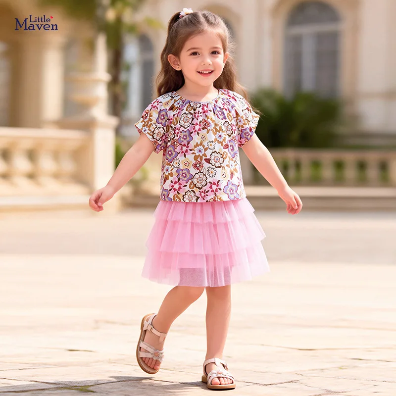 

Wind-themed girls' outfit Summer children's mesh skirt set Stylish baby two-piece set