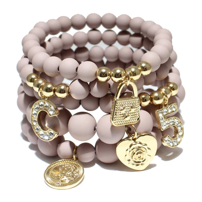 

Fashion Natural Stone Stretch Beaded Bracelet Bangles Set for Women Letter C Pendant Adjustable Delicate Charms Bracelet Jewelry