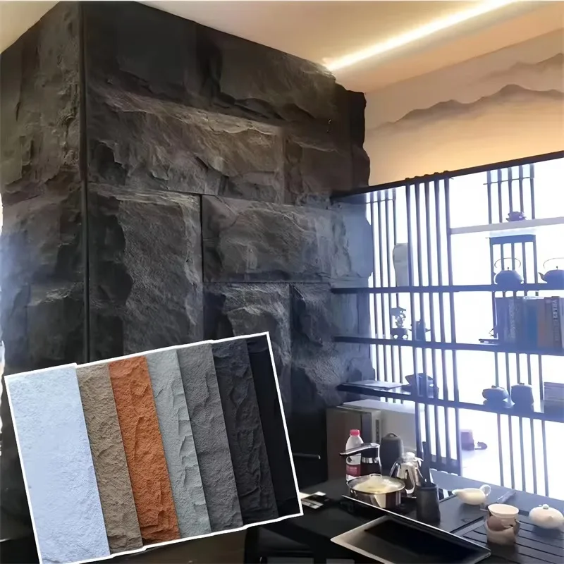 Modern 3D PU Stone Wall Panel Waterproof Fireproof Sound Absorbing Eco-friendly for Exterior & Home Wall Decor