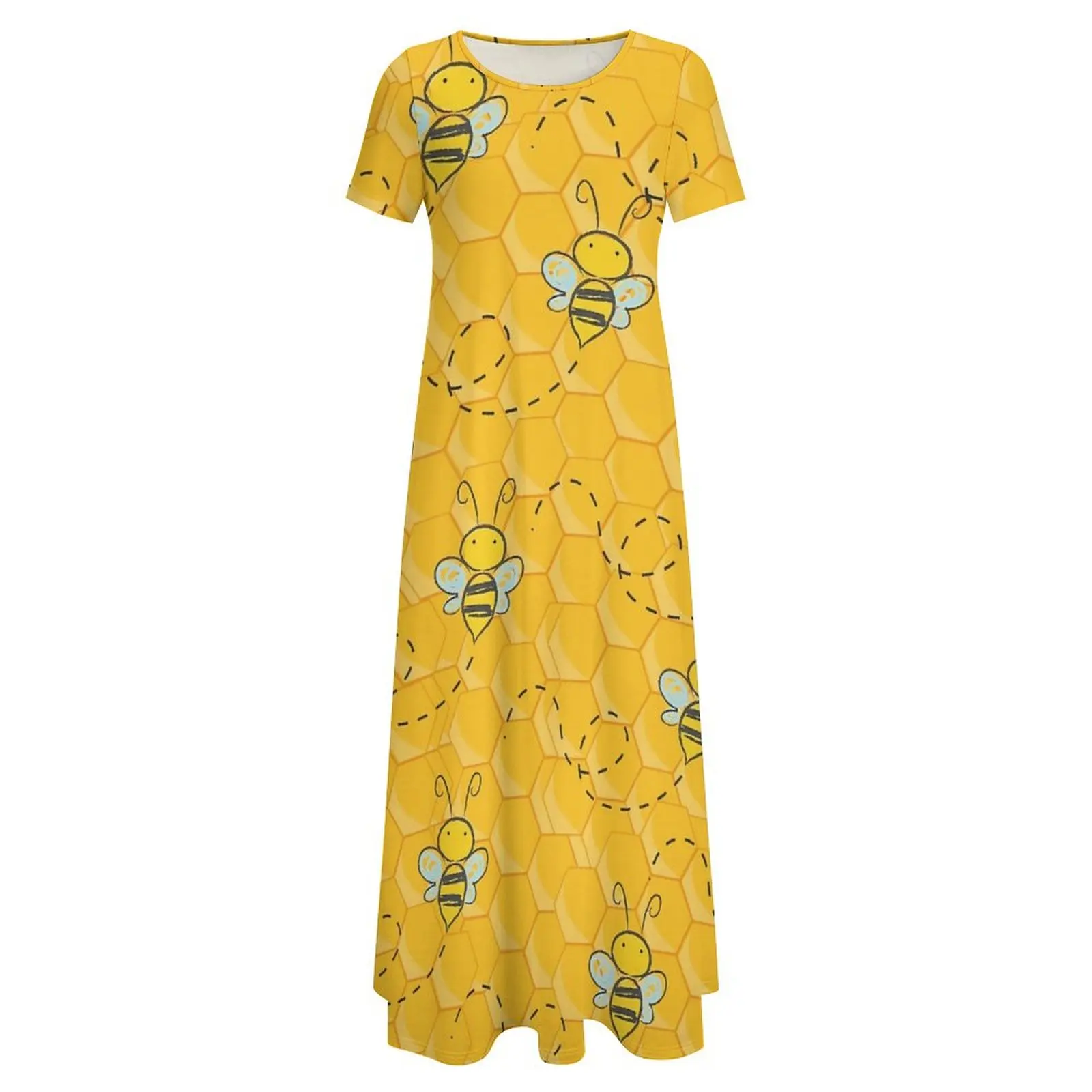 Abito con stampa Hive Honey Bee Abito lungo alla moda Street Style Boho Beach Abiti lunghi Abiti oversize da donna a maniche corte