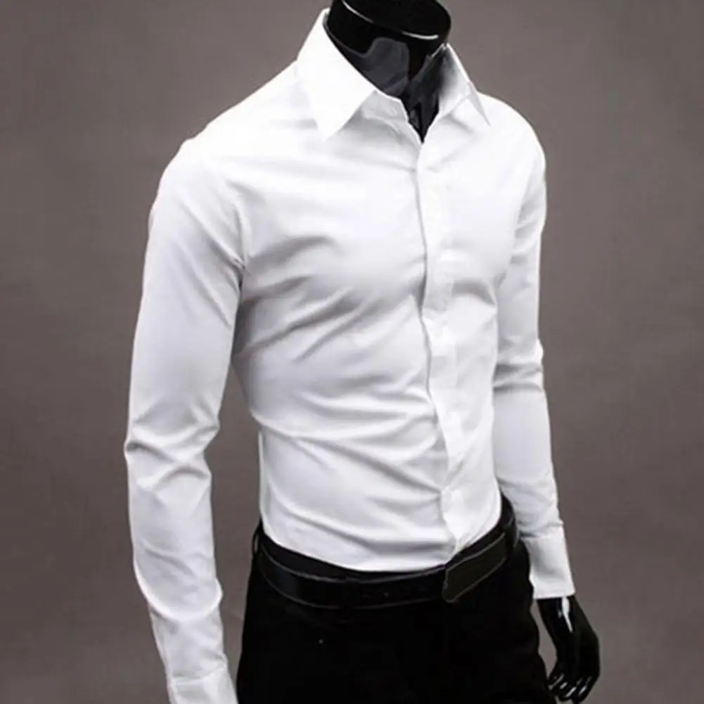 Camisa de negocios de algodón de gran tamaño para hombre, camisa blanca de manga larga, ajustada, informal, básica, sólida, con botones