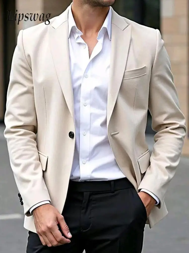 

Винтажный пиджак с отложным воротником на пуговицах для мужчин, весенний повседневный однотонный приталенный блейзер для ежедневного и делового образа