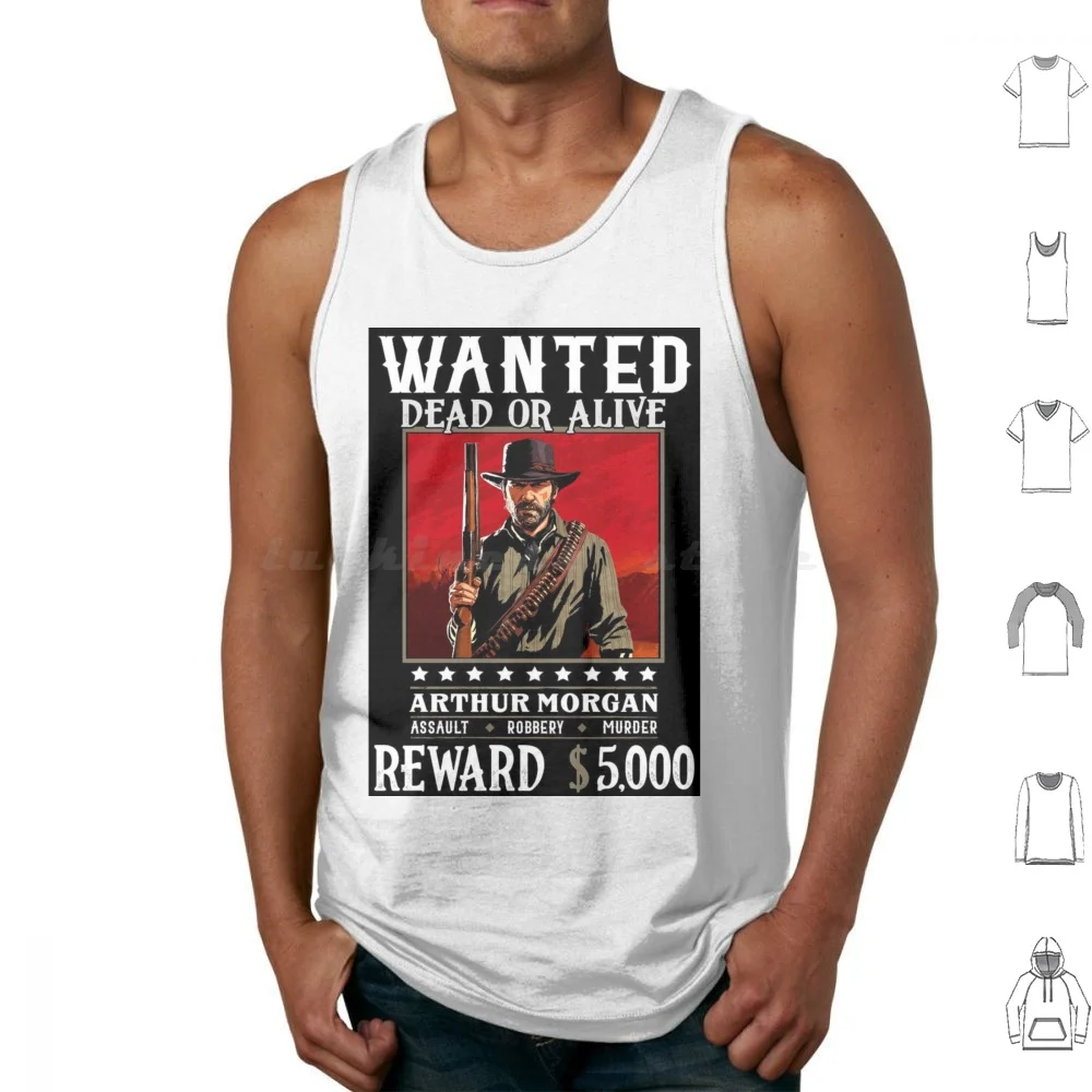 Débardeurs Arthur Morgan Wanted Dead Or Alive en coton imprimé, Arthur Morgan Cowboy Rdr Gaming Western Game Ps4 Gamer