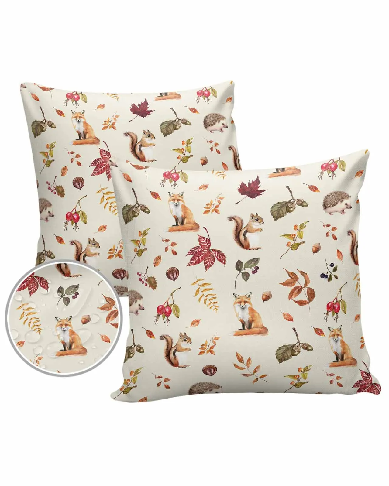 2/4PCS Thanksgiving Autumn Plants Squirrel Fox Hedgehog Outdoor Garden Chair Waterproof Cover Cushion Home Decor Pillow Case