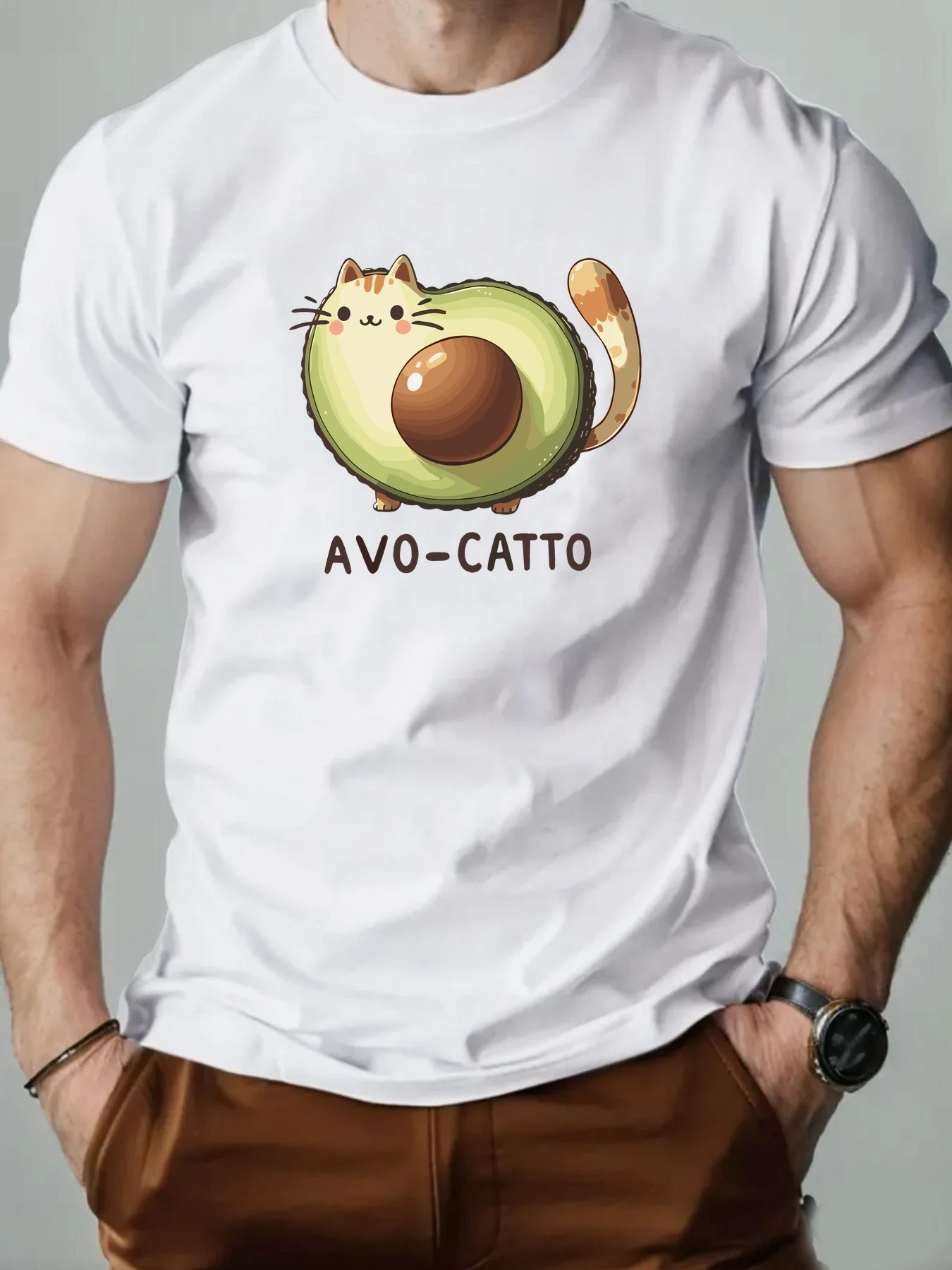 

Men's T-Shirt Avocado Cartoon Pattern Summer Leisure Breathable 100% Cotton Round Neck T shirt Interesting Short Sleeve Tee