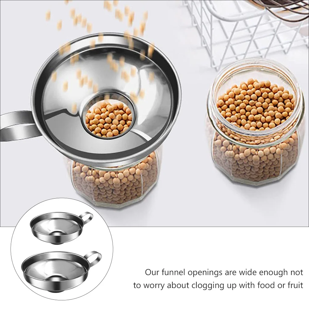

2Pcs Wide Mouth Thickened Stainless Steel Funnel Jam Sauce Oil Transfer Kitchen Household Funnel Strainer Liquid Filter