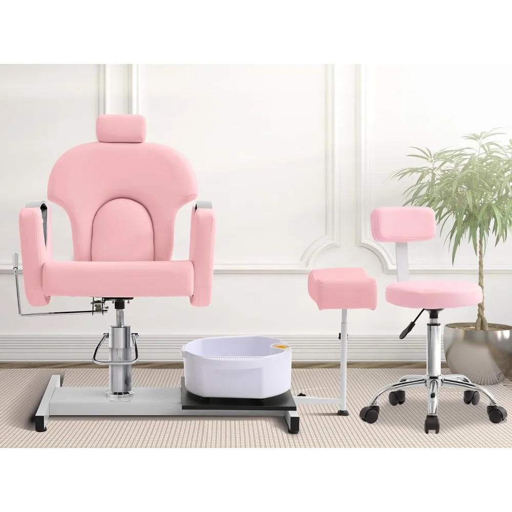 Reclining Pedicure Chair with Stool, Adjustable Pedicure Station,Pedicure Chair No Plumbing, 360 Degree Swivel Foot Spa Chair