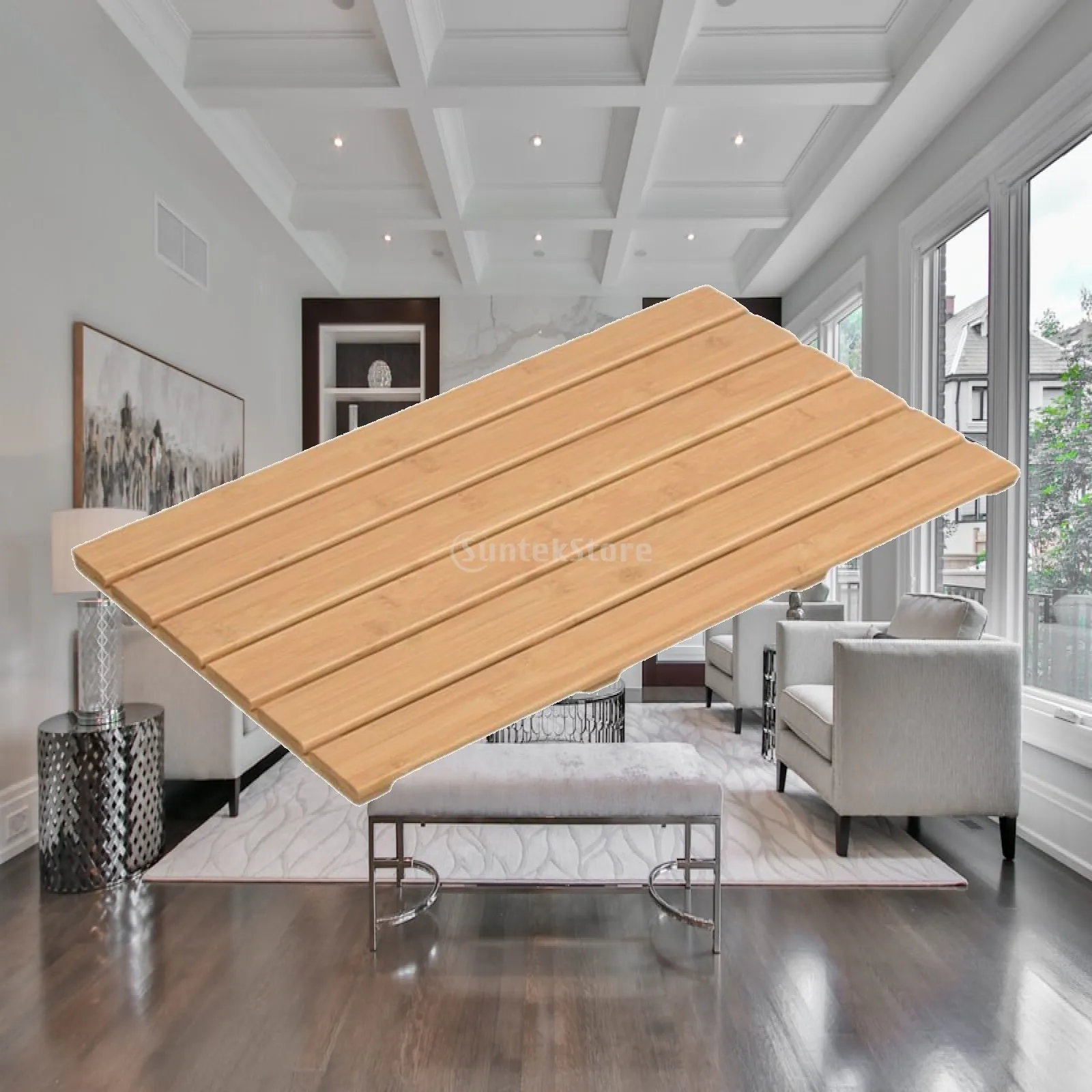 Quick Dry Bamboo Bathroom Floor Mat Non Slip Shower Pad Slat Design for Kitchen SPA and Swimming Pool