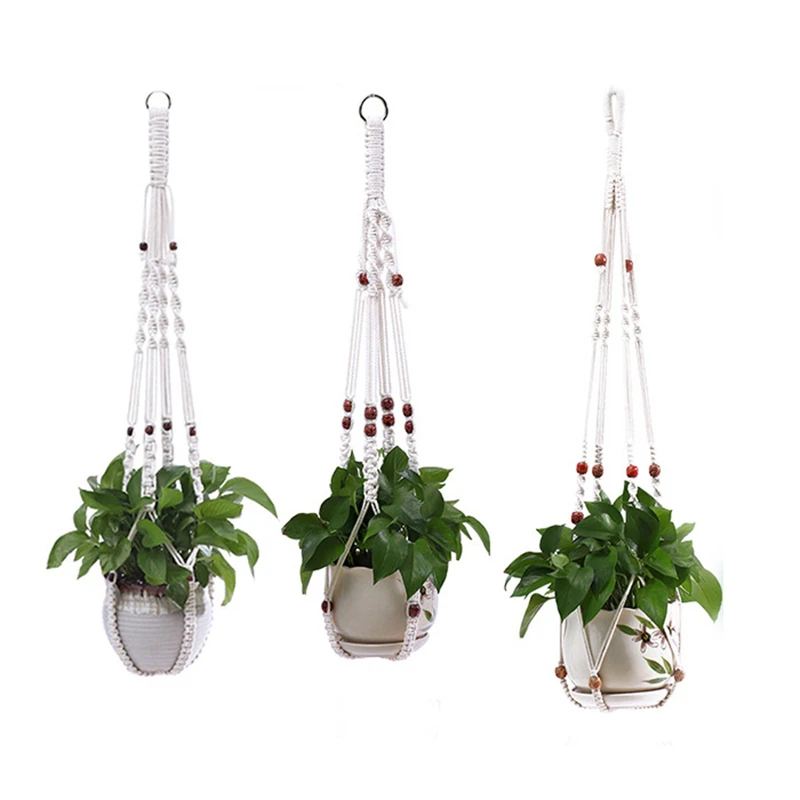 Macrame Handmade Plant Hanger Baskets Flower Pots Holder Balcony Hanging Decoration Knotted Lifting Rope Home Garden Supplies